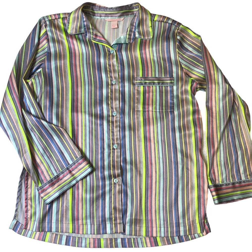 Victoria's Secret Satin Striped Pajama Shirt SZ M